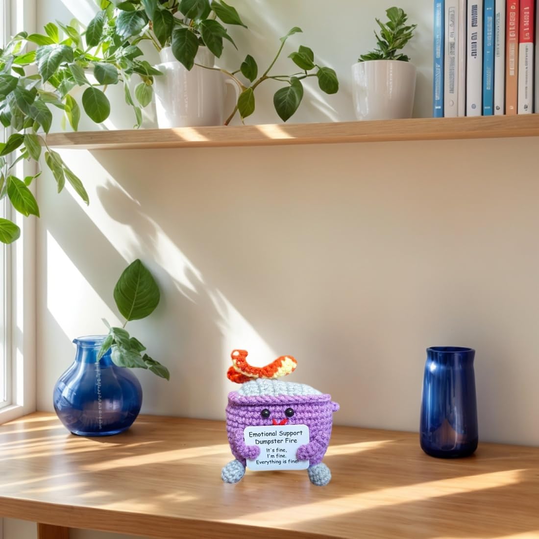 MORDUEDDE Crochet Dumpster Fire, Emotional Support Dumpster Fire Plush Handmade, Positive Dumpster Fire Toy Crocheted Gift for M