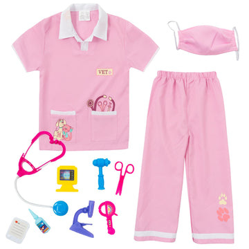 Lontakids Kids Animal Doctor Role Play Costume Veterinarian Pretend Play Dress Up Set With Medical Kit (8-10 Years, Pink)
