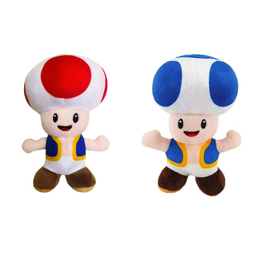 Yocosii (2 Pack) Mushroom Toad Plush, Cute Game Stuffed Toy, Christmas, Birthday Gift - 8'',Red&Blue