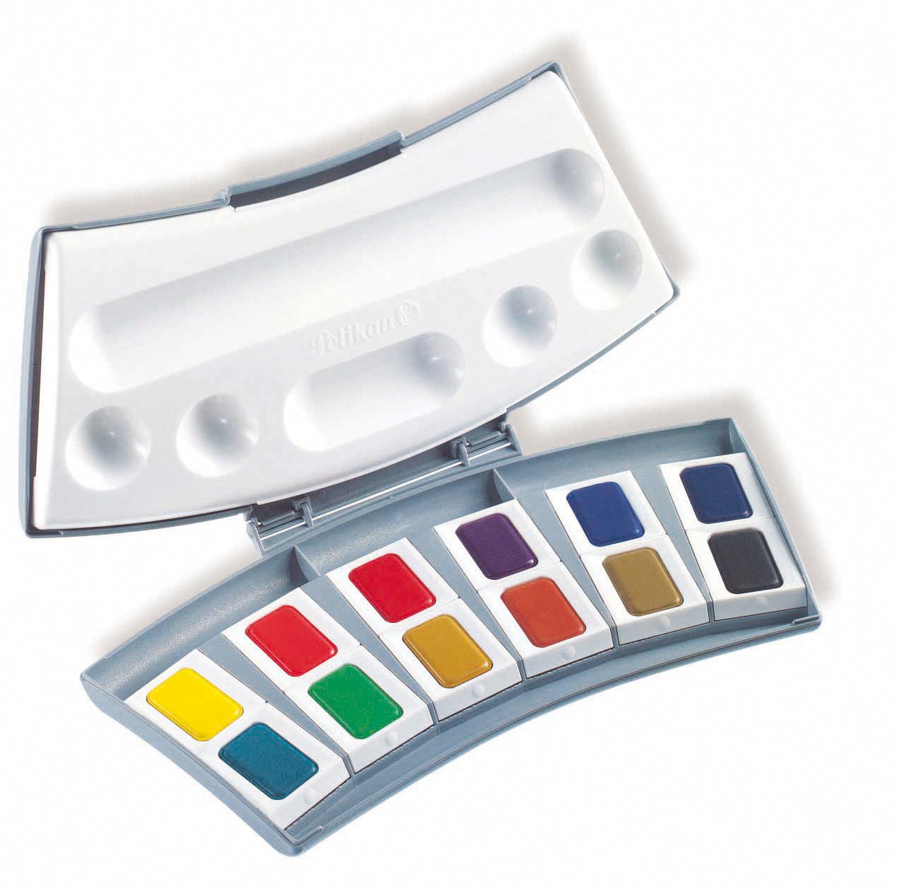Pelikan Transparent Watercolor Paint Set, 12 Colors (721886), Multi,Black,Blue,Green