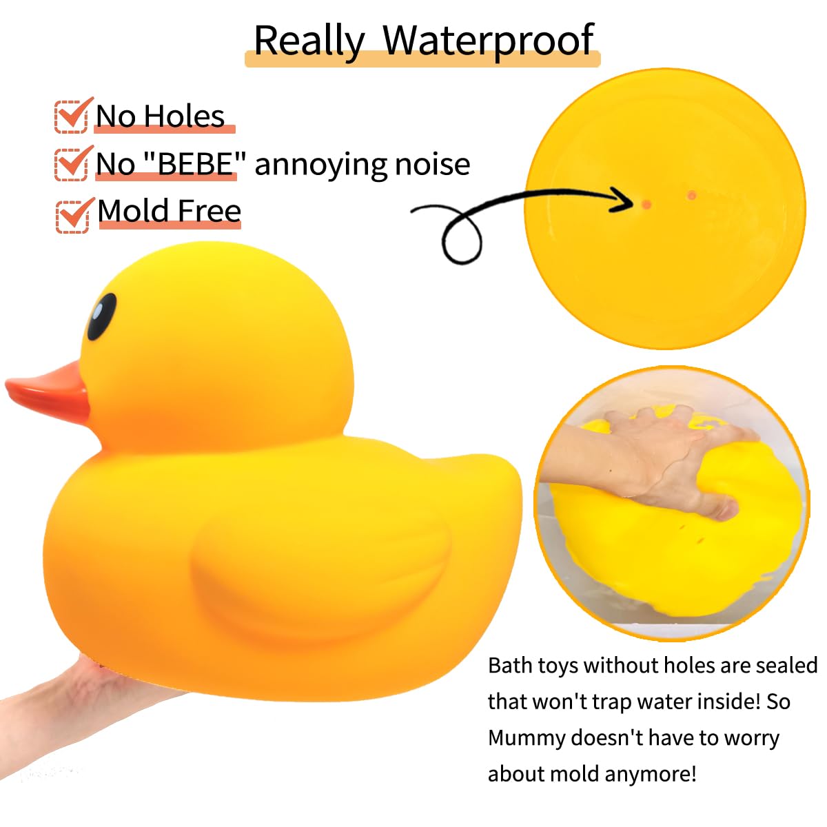 Giant Rubber Yellow Duck,Kalafona 13 Inch Large Giant Jumbo Duck Bath Toy No 'Bebe' Noise No Hole Bathtub Toys For Baby Shower B