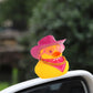 Wonuu Car Rubber Cowboy Duck, Yellow Ducks Decoration Dashboard With Cowboy Hat Necklace Sunglasses, Rose Red