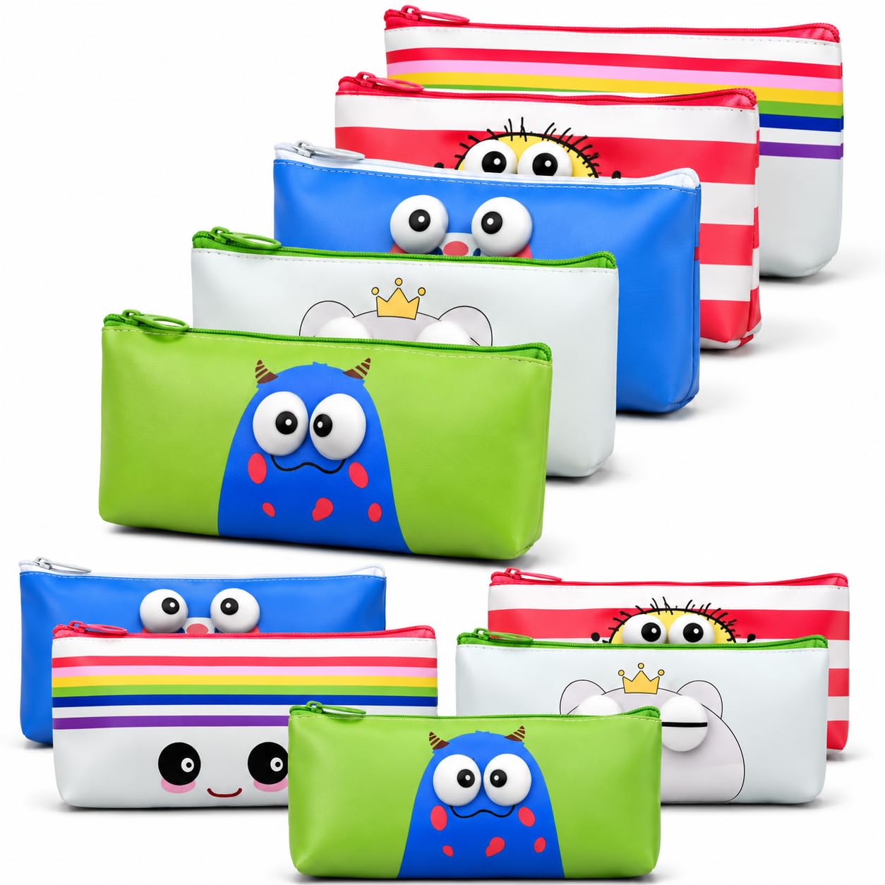 Finemoe 3D Pencil Pouch For Kids, Set Of 10 Waterproof Pencil Case & Pen Holder, Cute School Stationery Pouch, Birthday Party Re