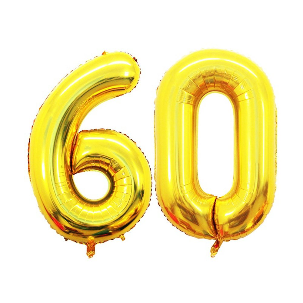 GOER Number 60 Balloons for 60th Birthday Party Decorations,42 Inch Jumbo Foil Helium Balloons for 60th Anniversary (Gold)