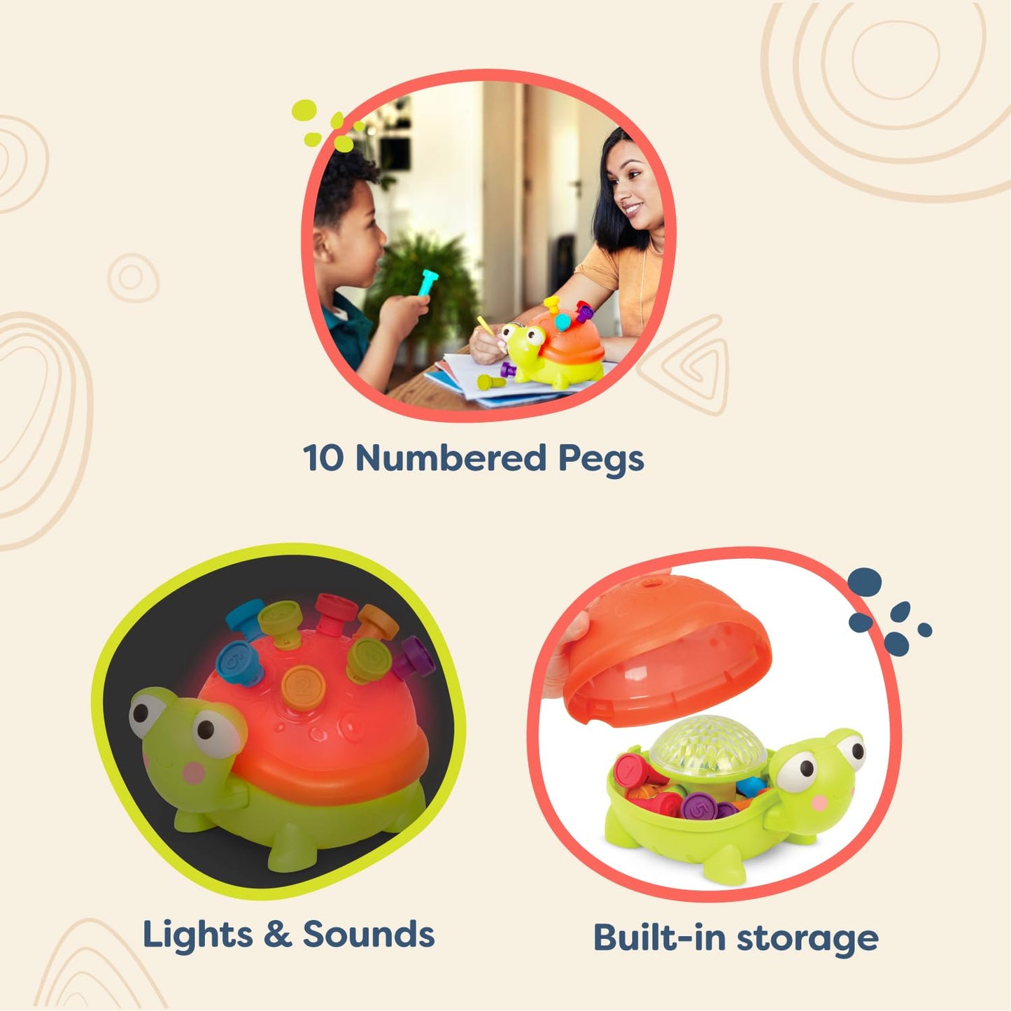 B. Toys- Teaching Turtle- 10 Numbered & Colorful Pegs – Learning Toy With Lights & Sounds – Educational Toys For Toddlers, Kids – 18 Months +
