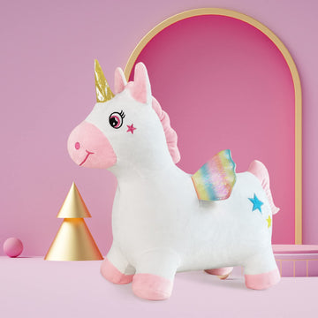 Hotmax Unicorn Bouncy Horse, Inflatable Plush Cloth Cover Bouncing Hopper For Toddlers, Ride-On Jumping Unicorn Toys For Baby Gi