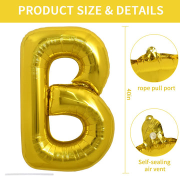 Toniful 40 Inch Large Gold Letter B Balloons Helium Balloons,Foil Mylar Big Balloons For Birthday Party Anniversary Supplies Dec