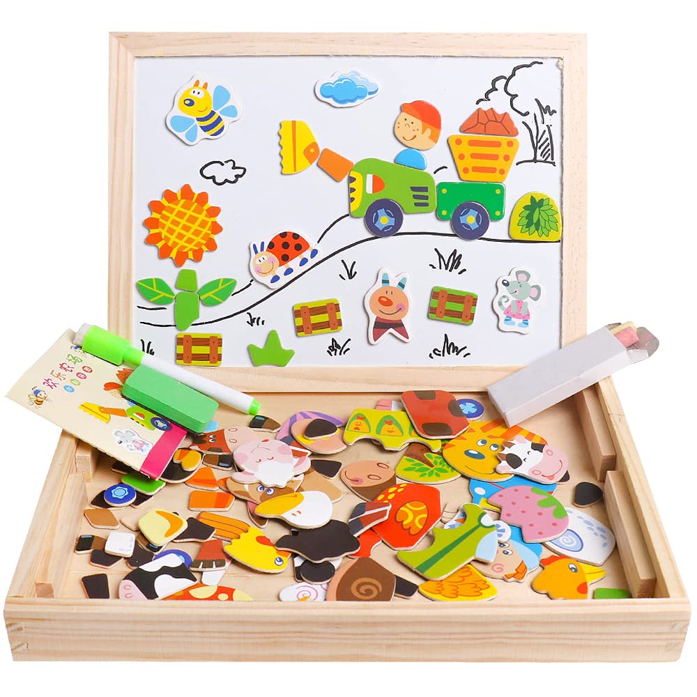 Skrtuan Wooden Educational Toys Magnetic Puzzles for Kids Wooden Art Easel Double Side Educational Learning Games for Boys Girls