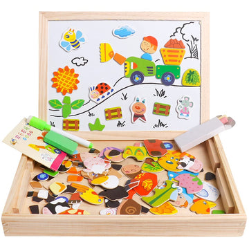 Skrtuan Wooden Educational Toys Magnetic Puzzles for Kids Wooden Art Easel Double Side Educational Learning Games for Boys Girls