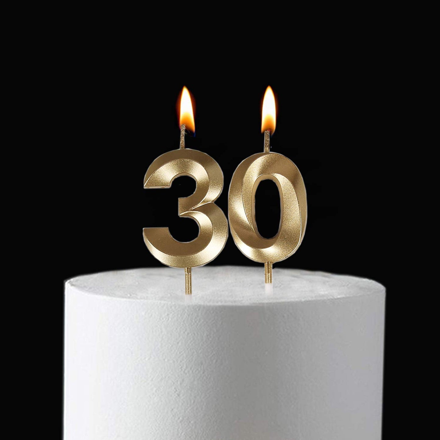 Bailym 30th Birthday Candles, Gold Wax Cake Topper for Party Decorations