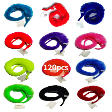SHENGSEN 120 Pack Fuzzy Worm Toys String Pets Fuzzy Worms On String Bulk Trick Toy Party Favors for Kid Cat (12 Colors)