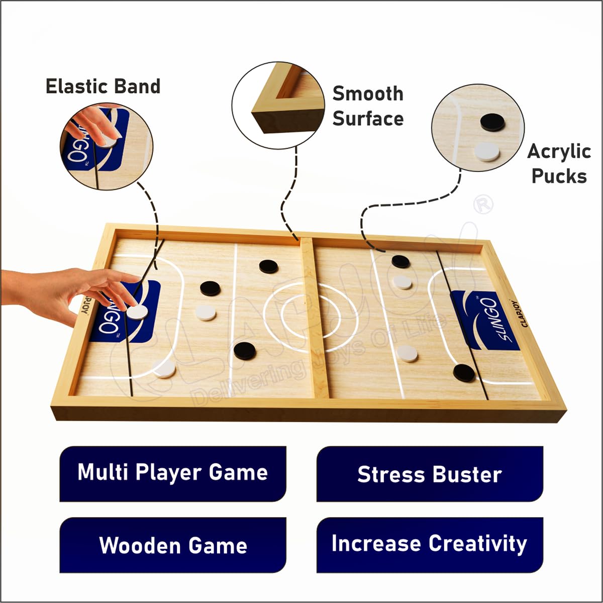 Clapjoy Slingo 2 In 1 Fastest Finger First Board Games For Adults & Kids Wooden String Hockey Game Sling Puck Board Hockey Toy P