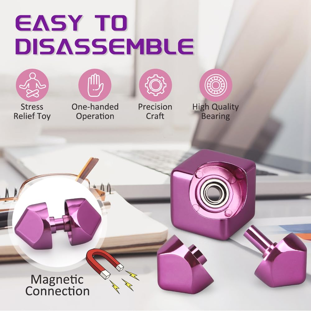 Dilabnba Fidget Spinner Cube Toys For Kids Adults, Metal Edc Sensory Focus 2 In 1 Toy, Mini Gadget Finger Toy Stress Relief Easter Stuff Desktop For Boy Girl Woman (Pink)