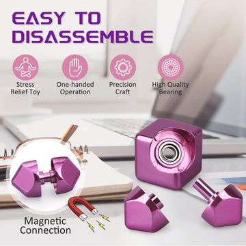 Dilabnba Fidget Spinner Cube Toys For Kids Adults, Metal Edc Sensory Focus 2 In 1 Toy, Mini Gadget Finger Toy Stress Relief Easter Stuff Desktop For Boy Girl Woman (Pink)