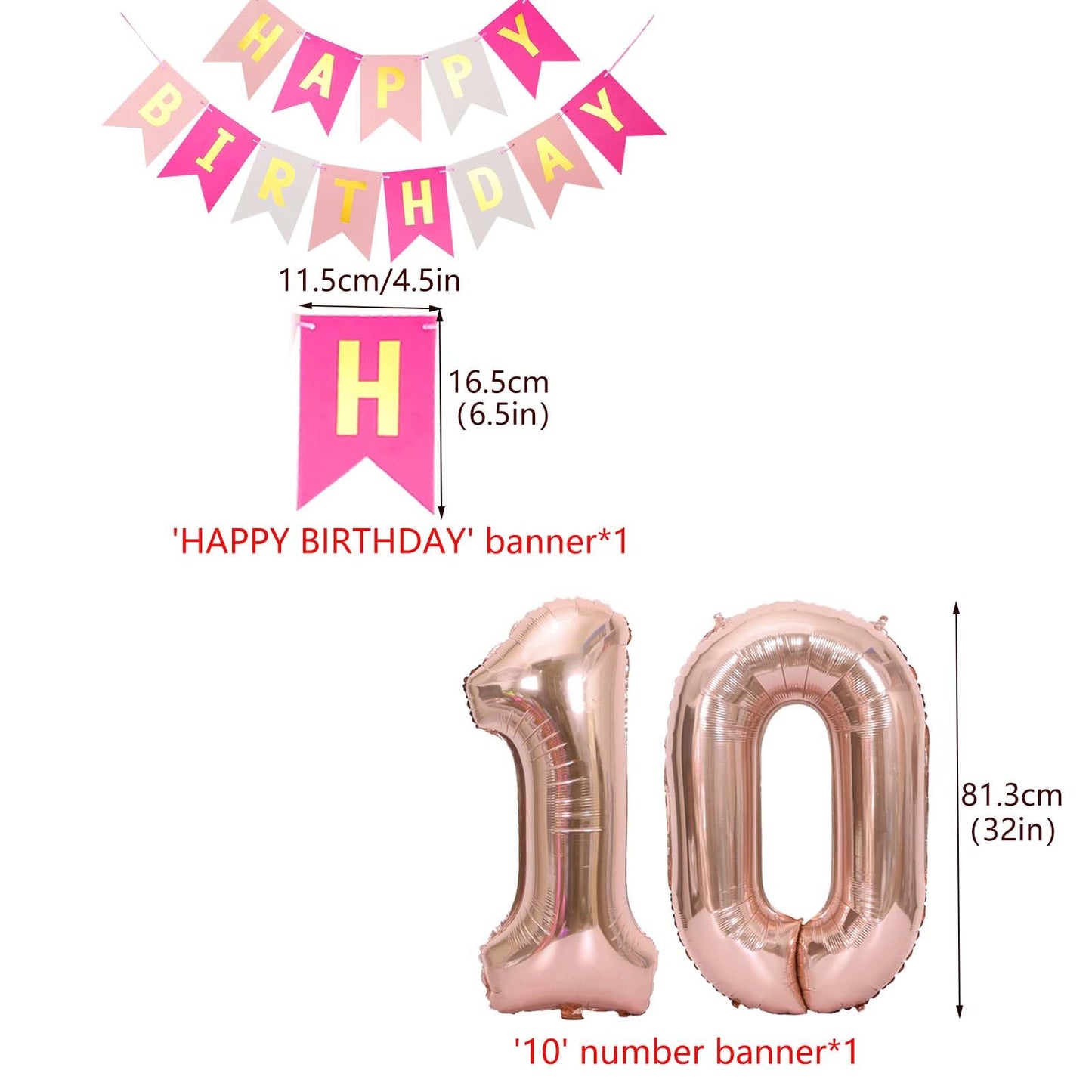 10Th Birthday Decorations For Girls, Birthday Banner Double Digits Rose Gold Glittery Banner Number 10 Balloons 10Th Confetti La