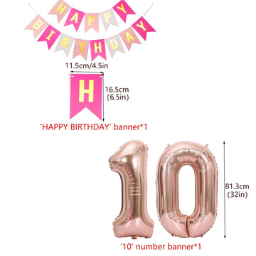10Th Birthday Decorations For Girls, Birthday Banner Double Digits Rose Gold Glittery Banner Number 10 Balloons 10Th Confetti La