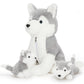 Muiteiur Plush Husky Dog Stuffed Animal, Soft Cotton, Gray, 16-inch, Zippered Belly with 2 Cute Baby Puppies, Great Gift for Kids