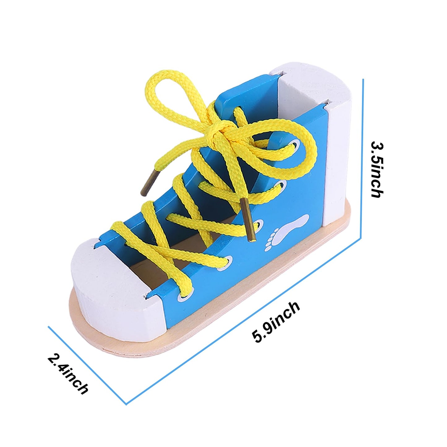 Learn To Tie Shoes - Wooden Lacing Shoe Tying Practice For Kids,Safe & Reusable Wood Shoelaces Tying Toy Educational Toy/Blue