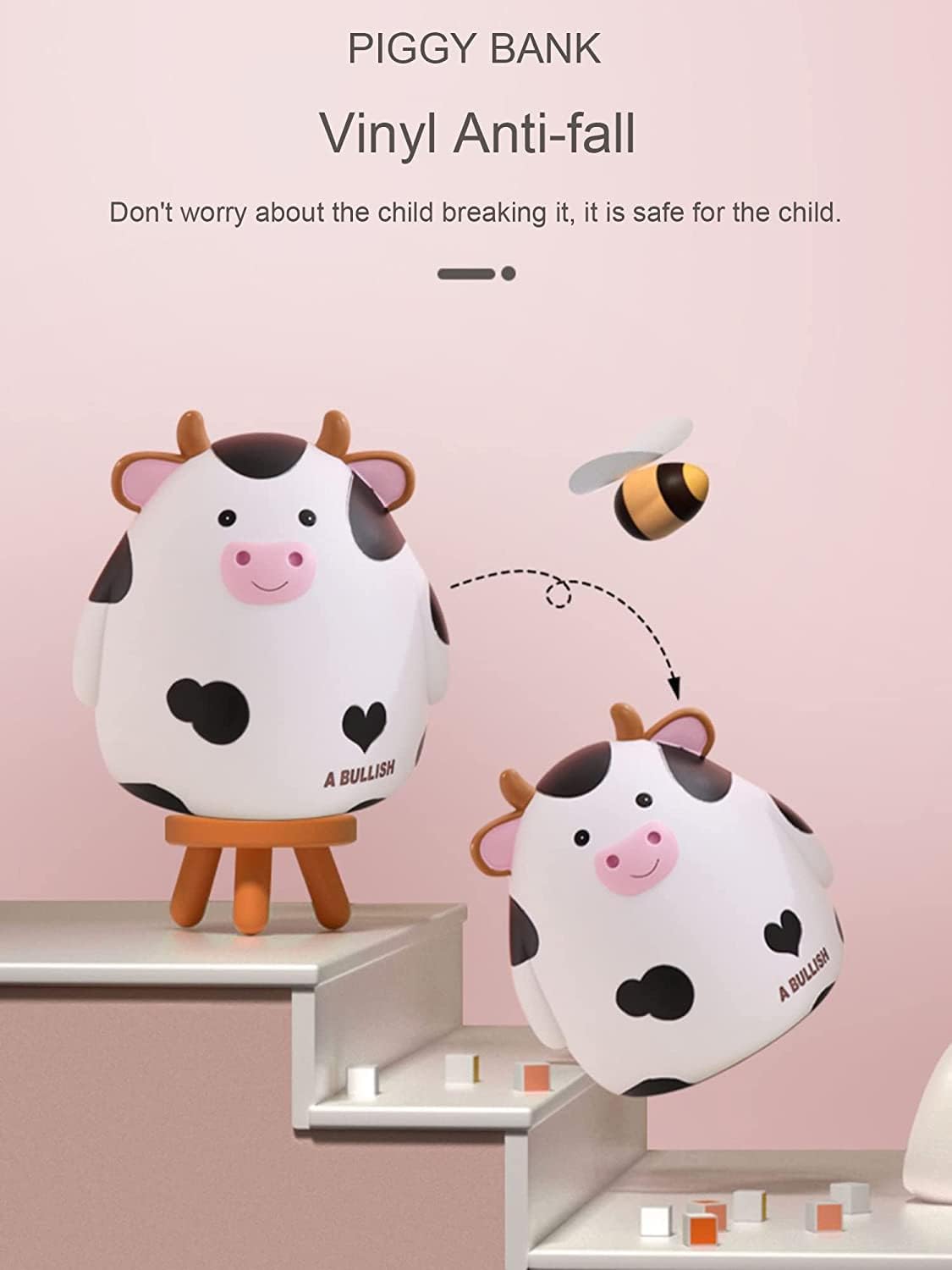 H&W Cow Piggy Bank, Unbreakable Coin Box For Kids, Cute Animal Money Bank Birthday For Boys Girls,Coin Saving Boxes (White)
