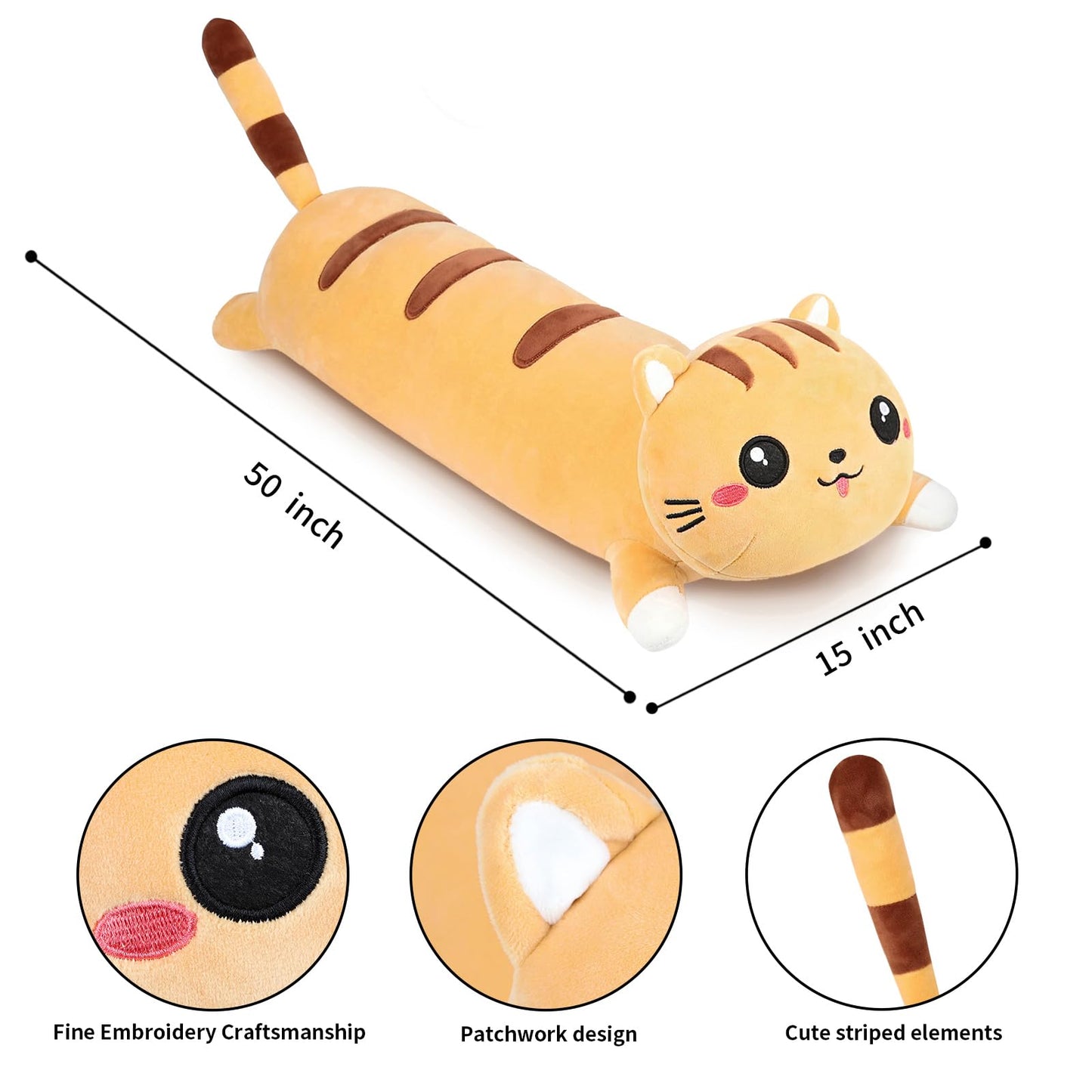 Afan Long Cat Plush Cute Cat Body Pillows Kawaii Stuffed Animals Plushies Soft Cuddly Cotton Plush Toys Room Decor Gifts For Kid