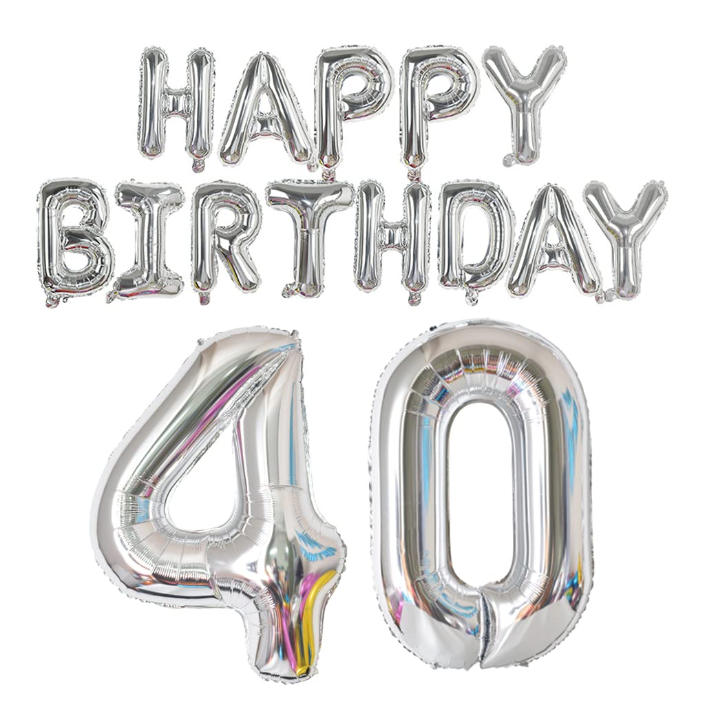 Happy Birthday Balloon Banner 40 Inch 40 Balloon Number 16 Inch Happy Birthday Letters Balloons Silver Foil Mylar Balloons For W