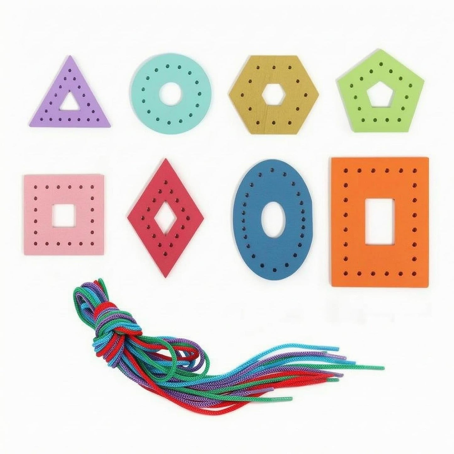 Trendivibe Geometric Shape Threading Toy Multicolored Shape Threading Board Flat Lacing Boards Fine Motor Skills, Geometric Laci