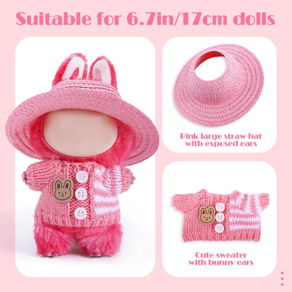 Clothes for Labubu  17cm Outfits for Labubu Dolls  Have a Seat Labubu Clothes Exquisite Accessories for Doll  enhanced Quality Doll Hats and Jackets (Pink)