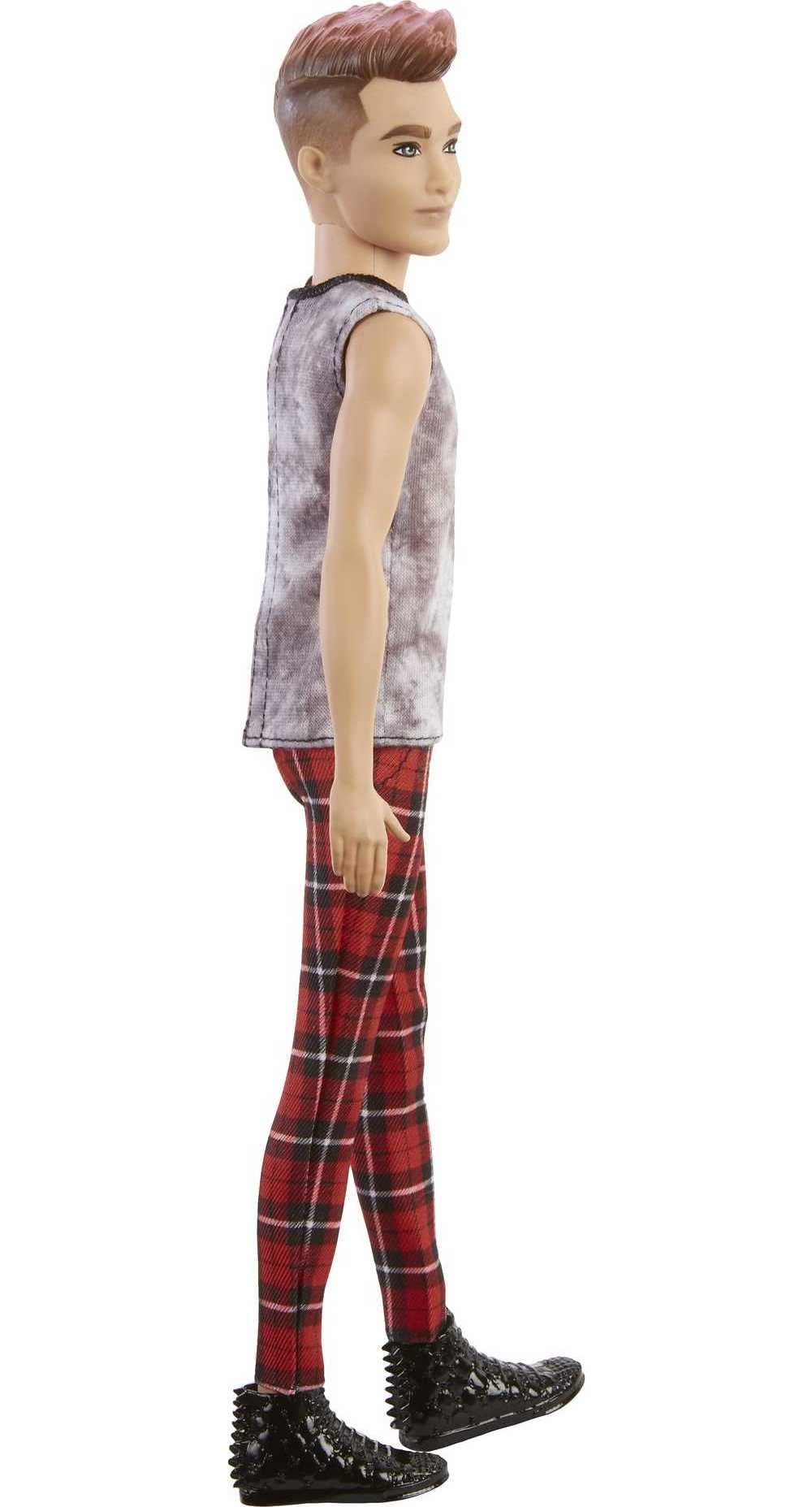 Barbie Ken Fashionistas Doll #176 With Sculpted Brunette Ombre-Tipped Hair Wearing A Sleeveless Tie-Dye Shirt, Red Plaid Pants &