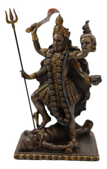 Ebros Gift Hindu Goddess Kali Statue, Medium Bronze Patina Hand Painted Resin Figurine, Altar Decor, Trampling Over Lord Shiva
