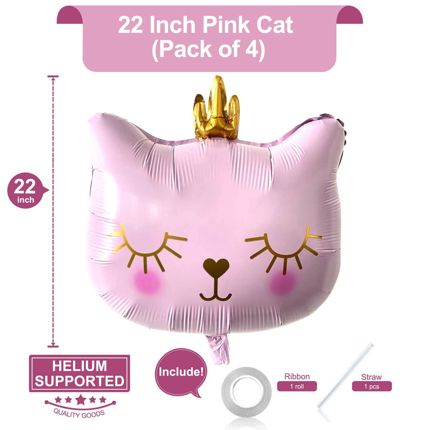 Pink Cat Balloons 22 Inch Adorable Pink Crown Kitty Cat Shaped Balloons For Girls Kitten Pet Cat Theme Birthday Party Decoration
