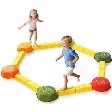 HappyField Balance Beam for Kids 18Pcs Non-Slip Stepping Stones Obstacle Course for Toddlers 3 Years + Indoor Outdoor Balance Bo