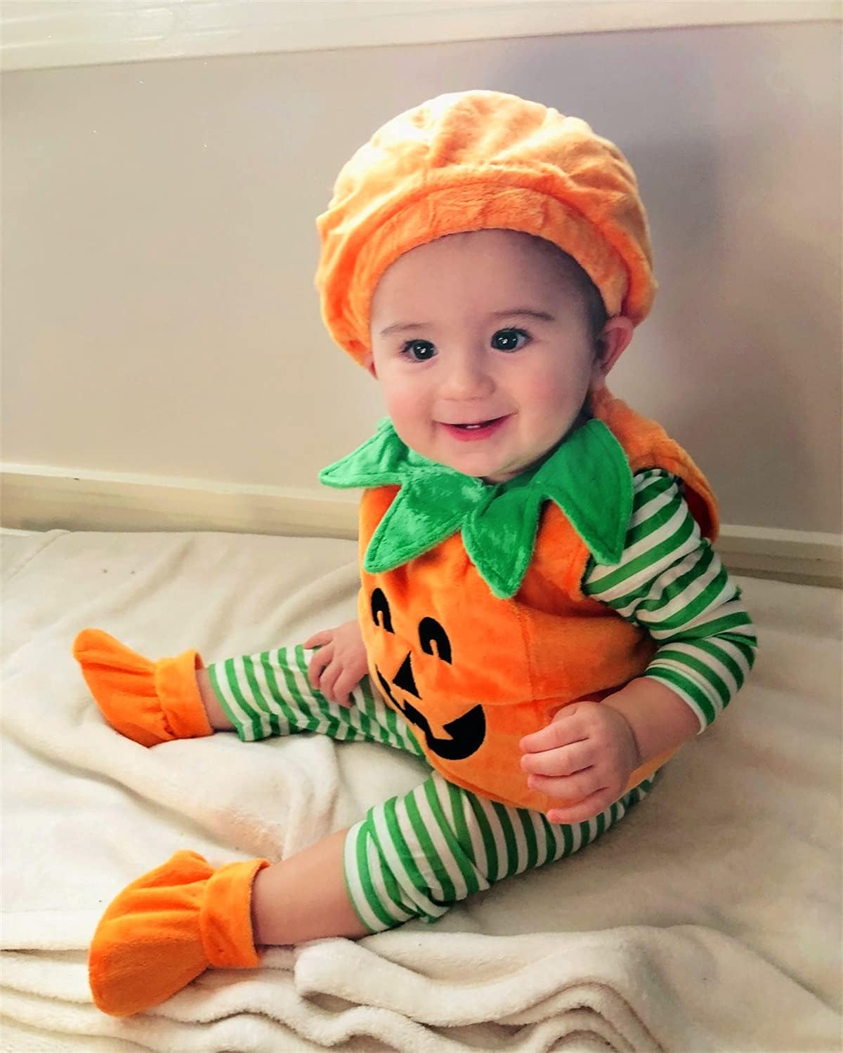 HengShunRui Baby Girl Boy Halloween Outfit Pumpkin Tops Hat Footies Halloween 0-6 Months