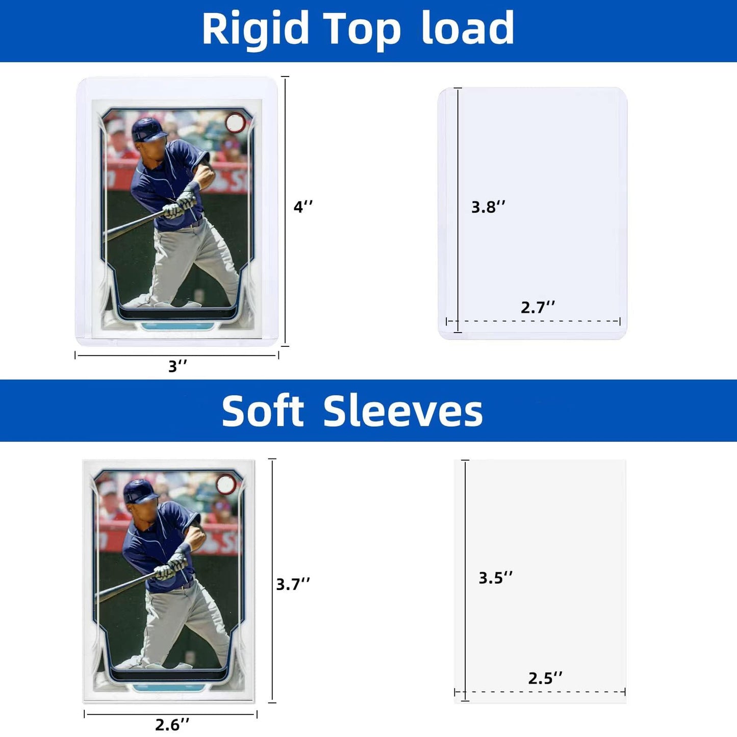 200 Card Sleeves Top Loaders for Cards  Arjiekwei 3X4 Baseball Cards Protectors Hard Plastic  enhanced Toploaders Holder for Trading Sports Football Game Card(100 Top Loaders + 100 Penny Sleeves)