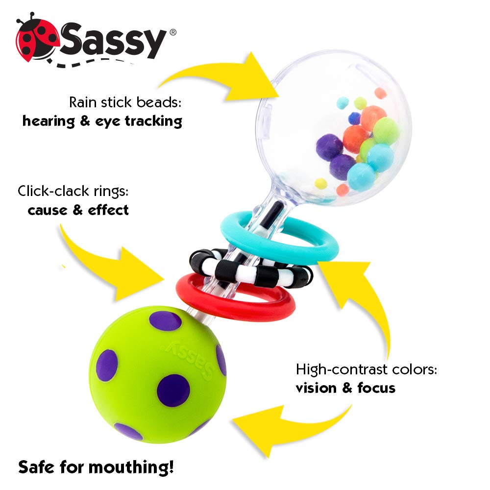 Sassy Spin Shine Rattle Toy - Developmental Plastic Rattle, 1 Count, Colors May Vary, Model 80016