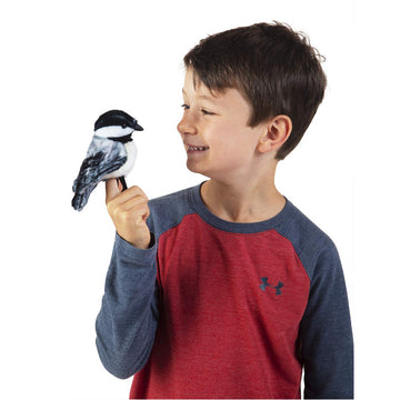 Folkmanis Mini Chickadee Finger Puppet, White; Black;Gray