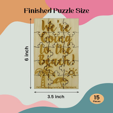 We'Re Going To The Beach - 15 Piece Wood Jigsaw Puzzle, 6' X 3.5' Surprise Vacation Announcement Reveal