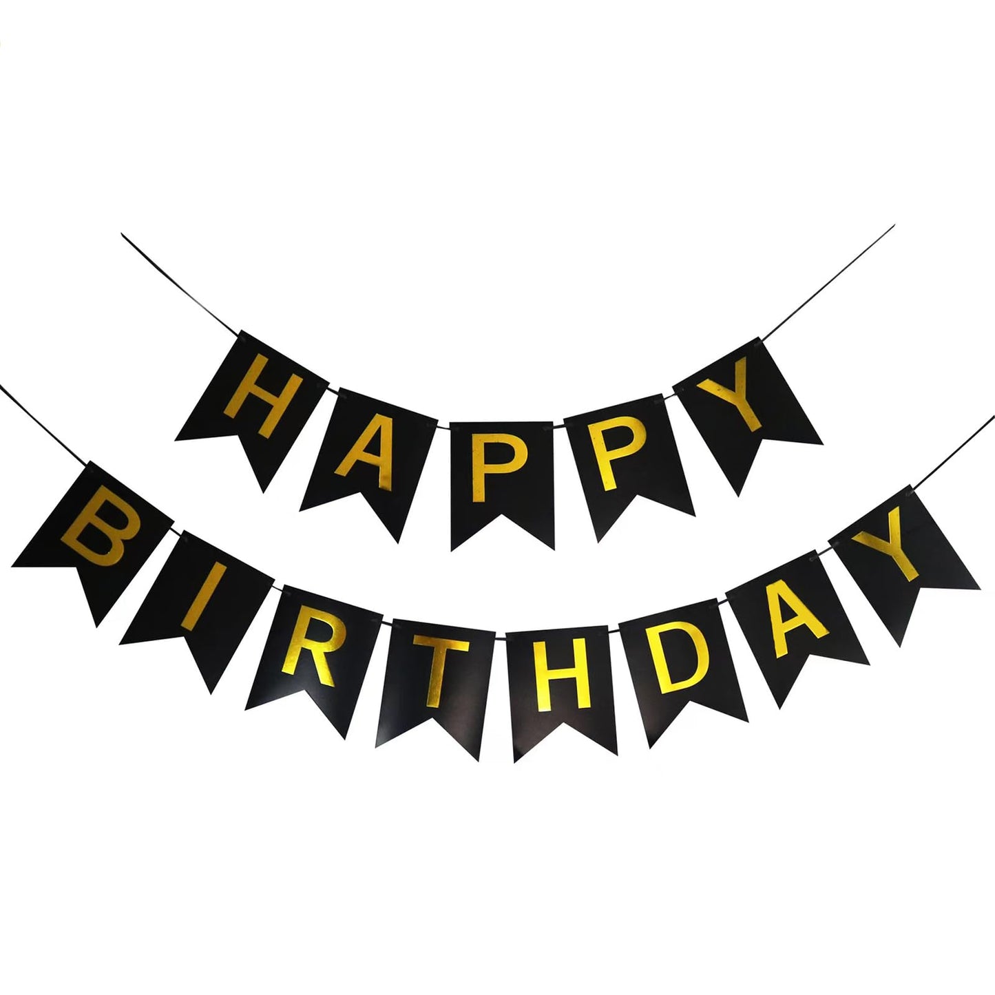 Happy Birthday Banner,Happy Birthday Decorations Black And Gold Birthday Flag Bunting For Birthday Party Backdrop Decor,Happy Bi