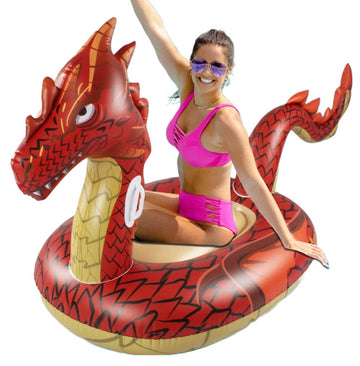 Monsoon [Dragon] Inflatable Pool Floats For Adults Large Ride-On Swimming Pool Float Floatie With Handles - Red