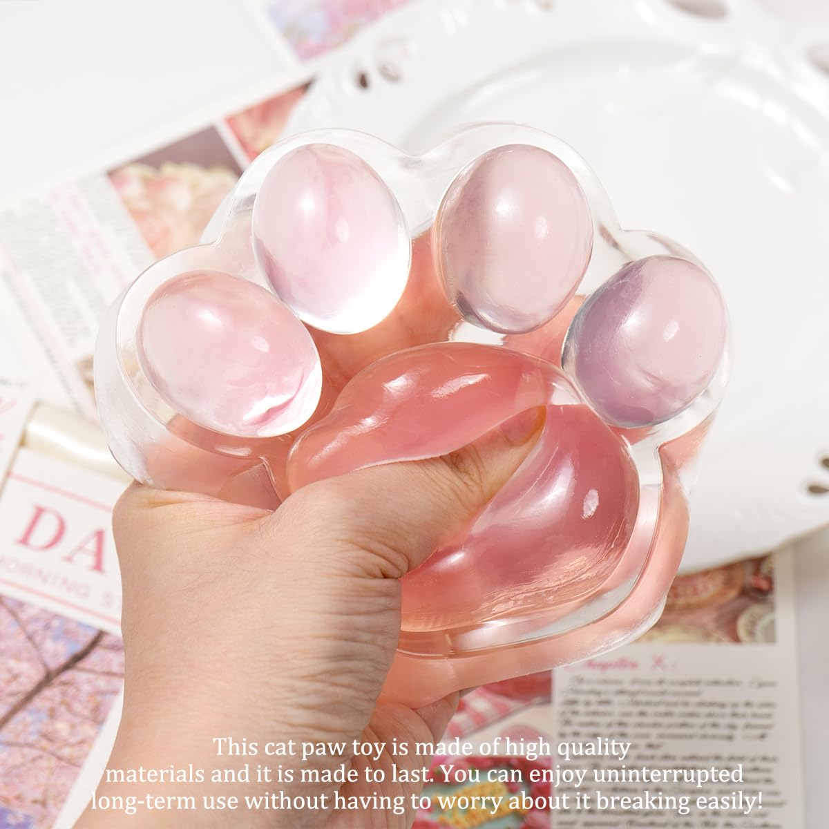 4.92 Inch Big Handmade Taba Cat Paw Squishy Toys  Pink Clear Cat Paw Squeeze Toy for Stress Relief  Soft Large Funny Sensory Fidget Squishies Suitable for mature-themeds Kids