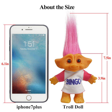 Vintage Troll Dolls, Lucky Doll Chromatic Adorable For Collections, School Project, Arts And Crafts, Party Favors - 7.5' Tall(Include The Length Of Hair) (Pink)