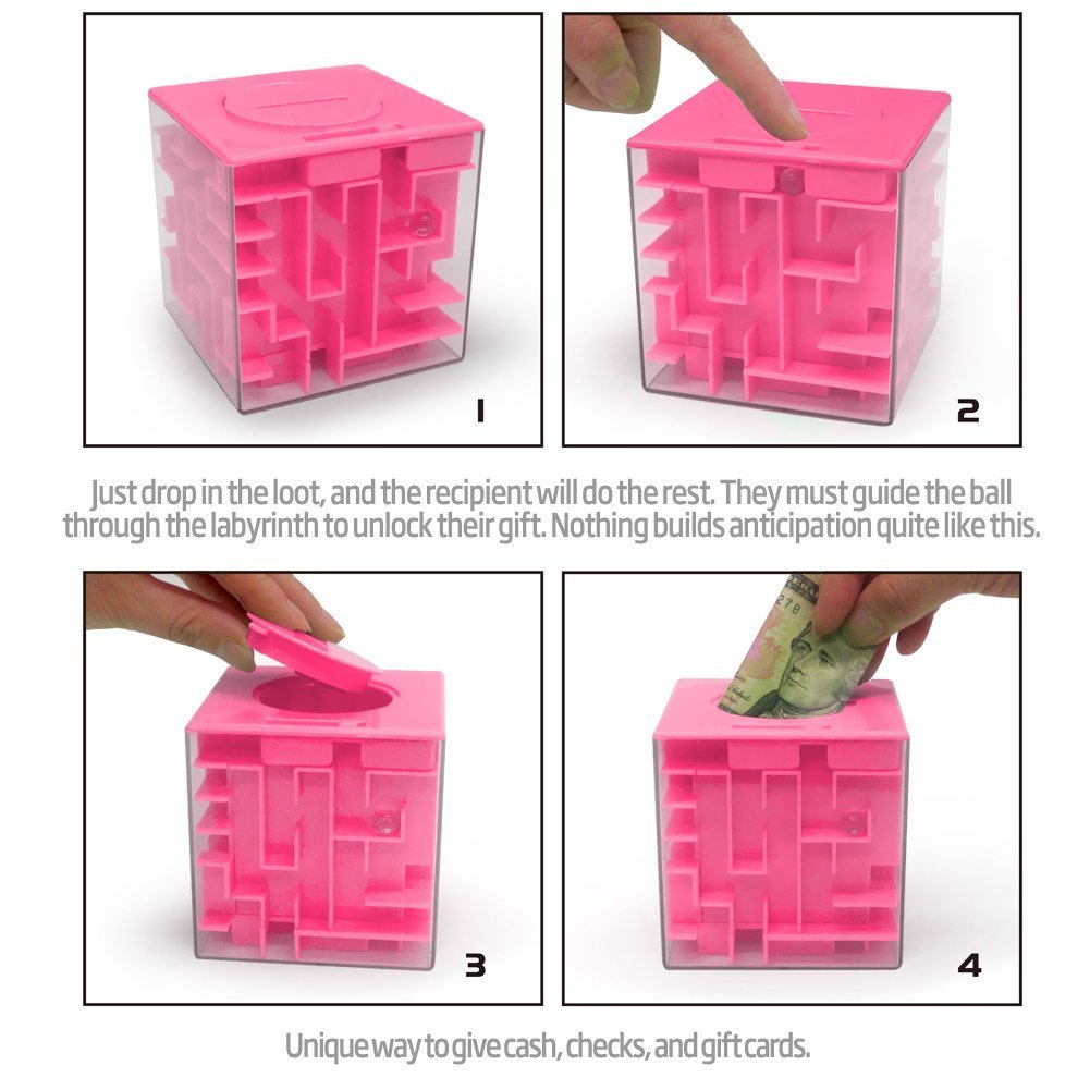 Trekbest Money Maze Puzzle Box - A Fun Unique Way To Give Gifts For Kids And Adults (Pink)