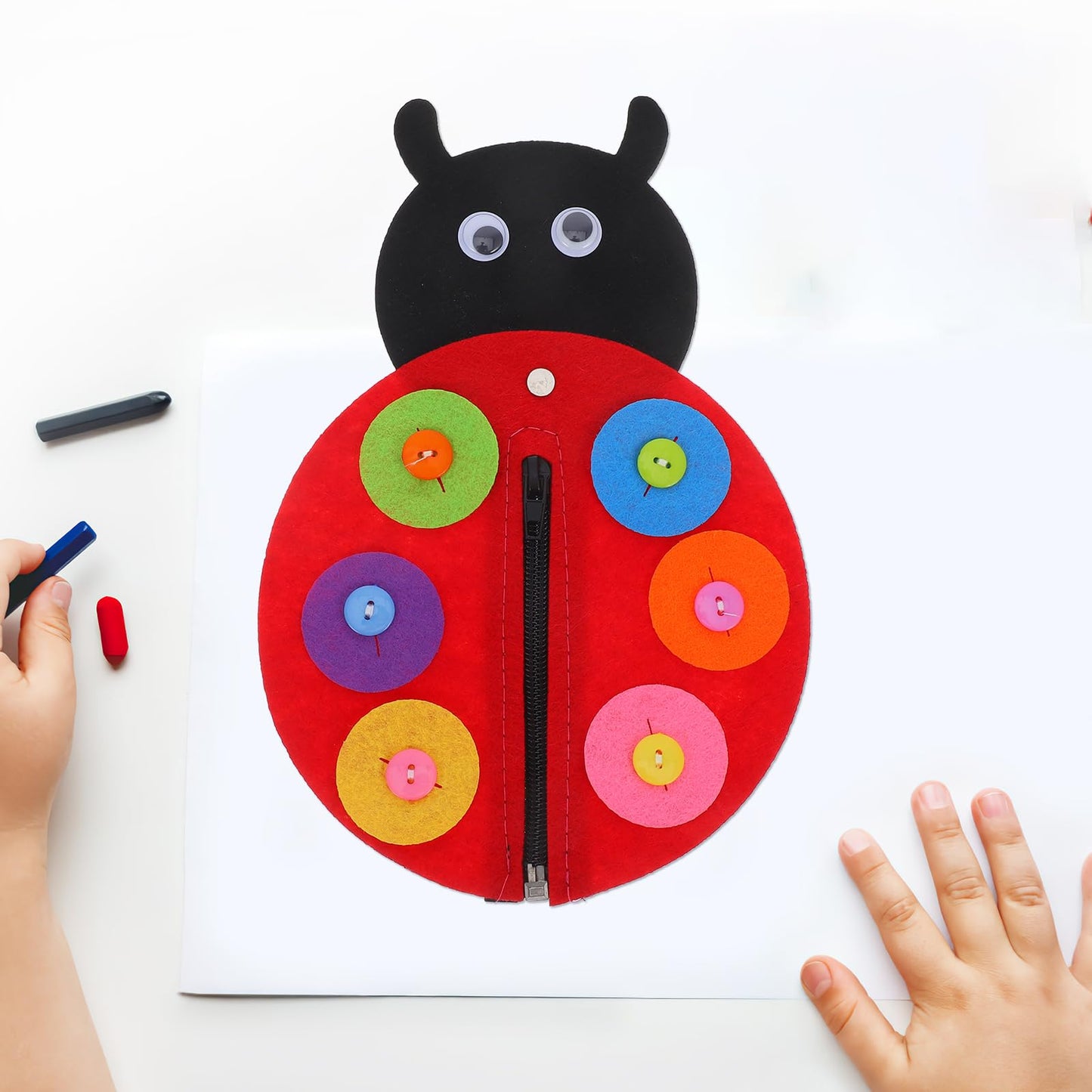 SUPVOX Basic Felt Early Learning Basic Life Skills Learn to Zip Button DIY Ladybird Craft Developmental for