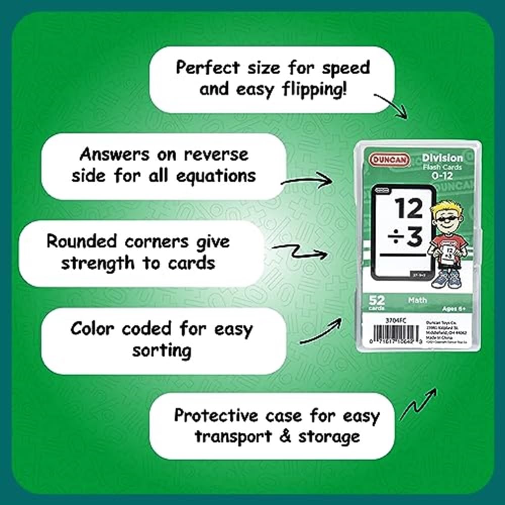 Duncan Flash Cards- Division, Green & White, (3704FC), Medium