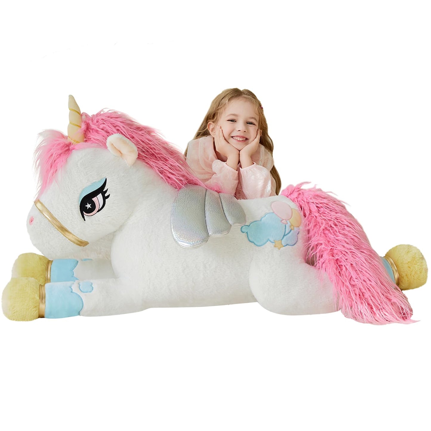 Ikasa Giant Unicorn Stuffed Animal Plush Toy,Large Big Jumbo Soft Toys,43' Huge Cute Plushy Fluffy Plushie,Gifts For Kids Girls Girlfriend Children