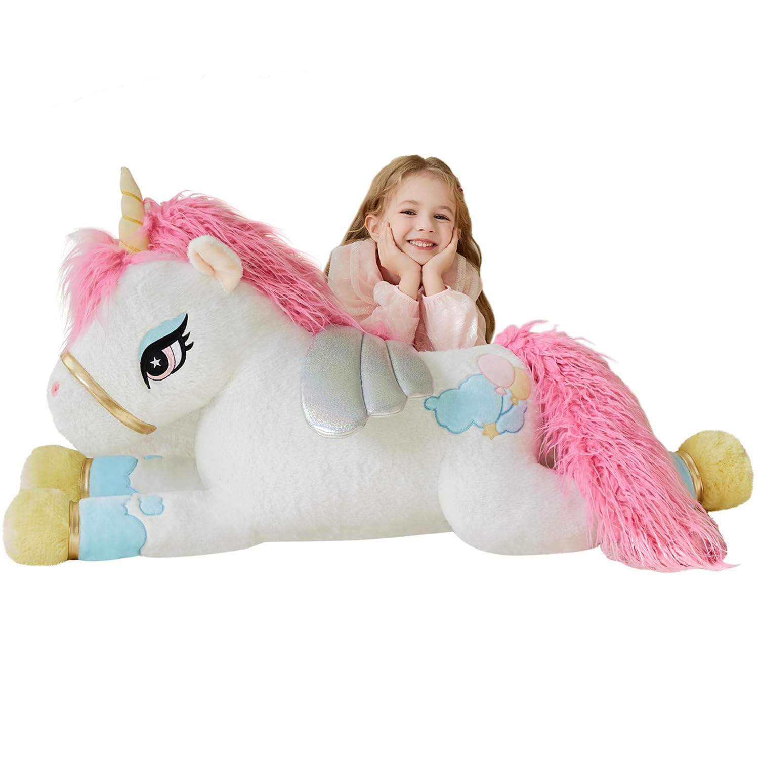 Ikasa Giant Unicorn Stuffed Animal Plush Toy,Large Big Jumbo Soft Toys,43' Huge Cute Plushy Fluffy Plushie,Gifts For Kids Girls Girlfriend Children