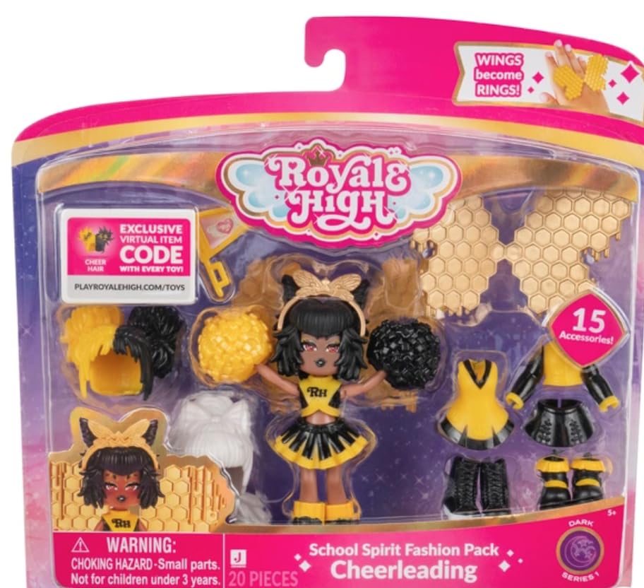 Royale High 3    School Spirit Fashion Pack: Cheerleading - Dark Series 1-1 Figure With 15 Accessories - Wings Become Rings - Vi