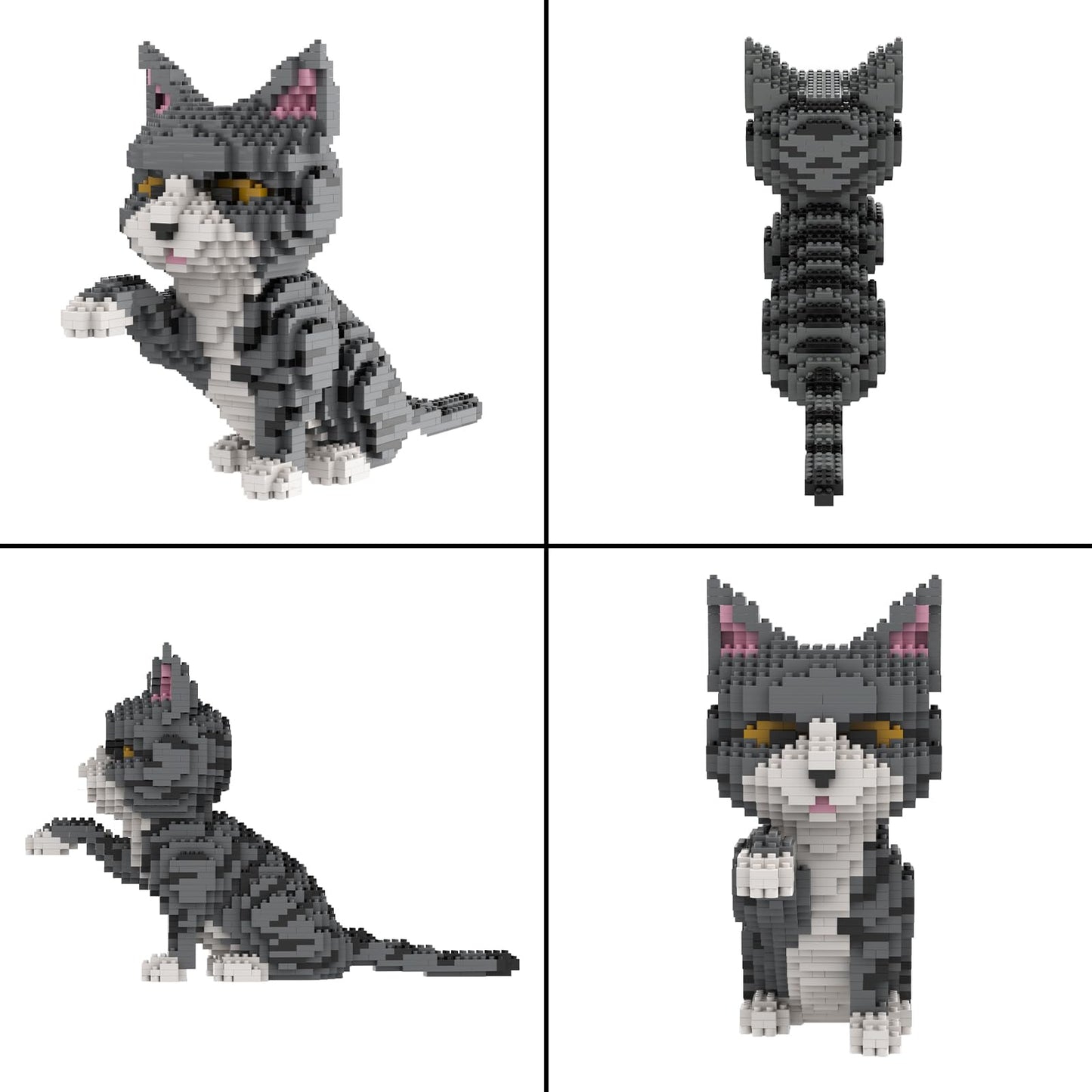 Larcele Cat Mini Building Blocks Animal Set, Diy Micro 3D Building Toy Bricks,1300 Pieces Kljm-05(Grey And White Cat)