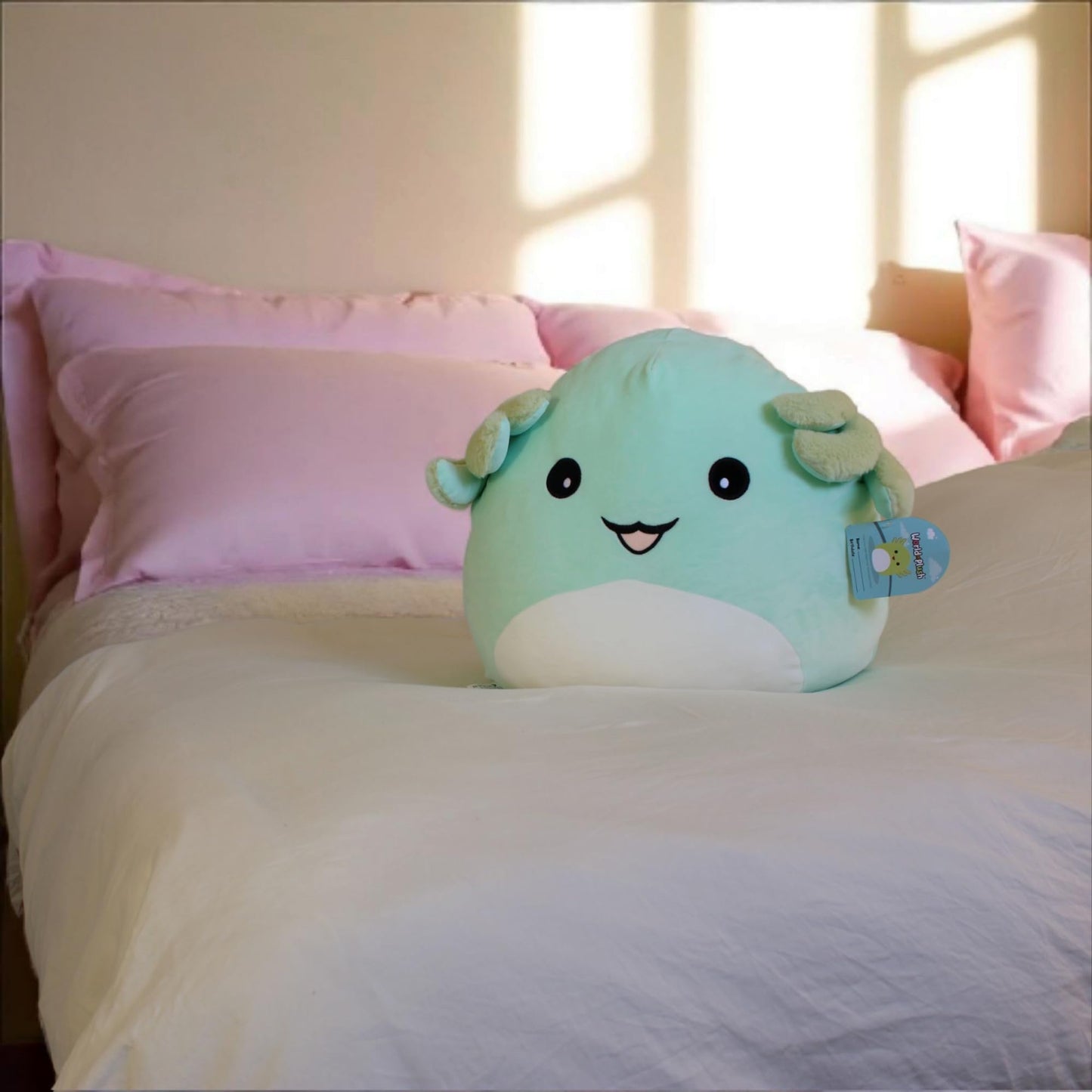 WORLD OF PLUSH Jumbo Axolotl Plush Toy – 29" Soft Kawaii Pillow – Crystal Velvet, Axolotl Color – Cute Gift for Kids & Adults
