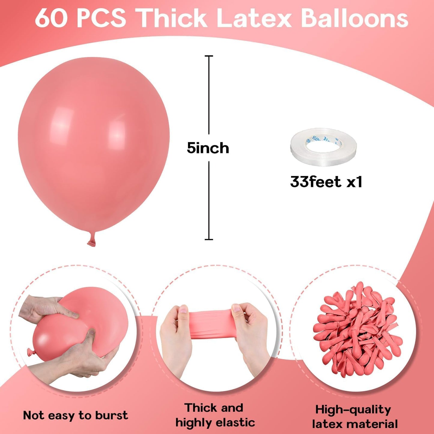Jobkoo Dusty Pink Balloons 5 Inch, 60 Pcs Small Vintage Pink Balloon Boho Dusty Rose Latex Balloons 5'' Mini Matte Retro Blush M
