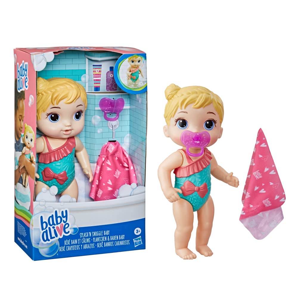 Hasbro Baby Alive Splash 'n Snuggle Doll, Blonde - Small Water Play Doll, Plastic, Model E87215W00